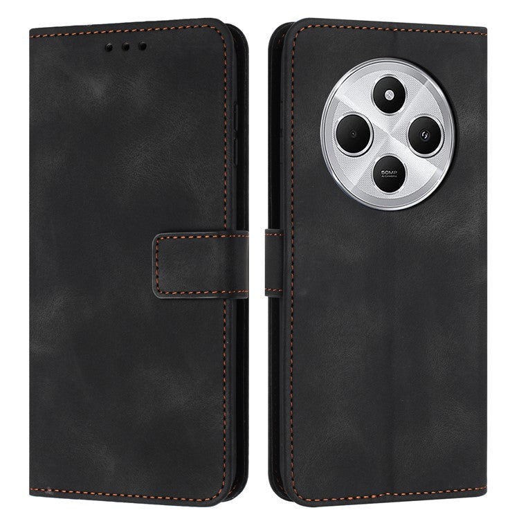 For Xiaomi Poco C75 4G / Redmi 14R 5G / 14C 4G Leather Case Solid Color Wallet Protective Phone Cover - Black