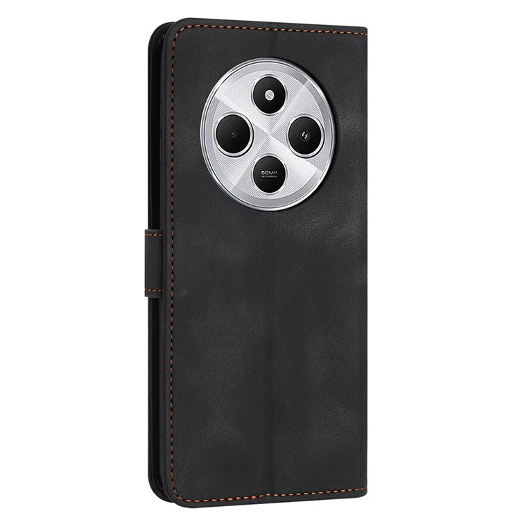 For Xiaomi Poco C75 4G / Redmi 14R 5G / 14C 4G Leather Case Solid Color Wallet Protective Phone Cover - Black