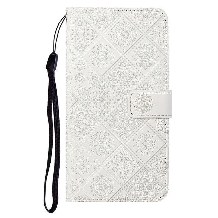 For Xiaomi Poco C75 4G / Redmi 14R 5G / 14C 4G Leather Case Ethnic Style Phone Wallet Cover with Strap - White