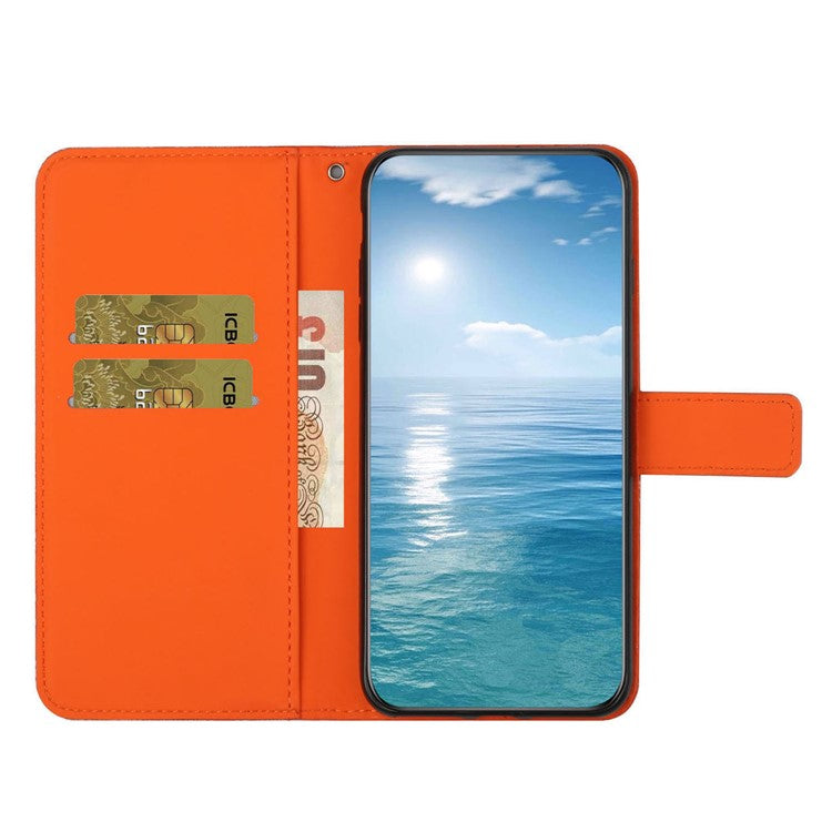 For Xiaomi Poco C75 4G / Redmi 14R 5G / 14C 4G Leather Case Ethnic Style Phone Wallet Cover with Strap - Orange