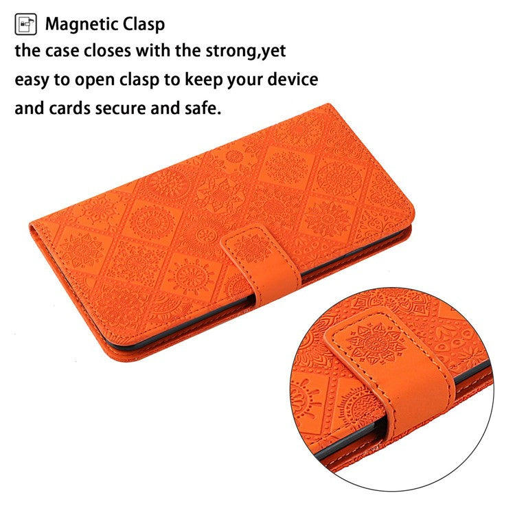 For Xiaomi Poco C75 4G / Redmi 14R 5G / 14C 4G Leather Case Ethnic Style Phone Wallet Cover with Strap - Orange