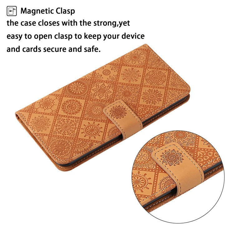 For Xiaomi Poco C75 4G / Redmi 14R 5G / 14C 4G Leather Case Ethnic Style Phone Wallet Cover with Strap - Brown