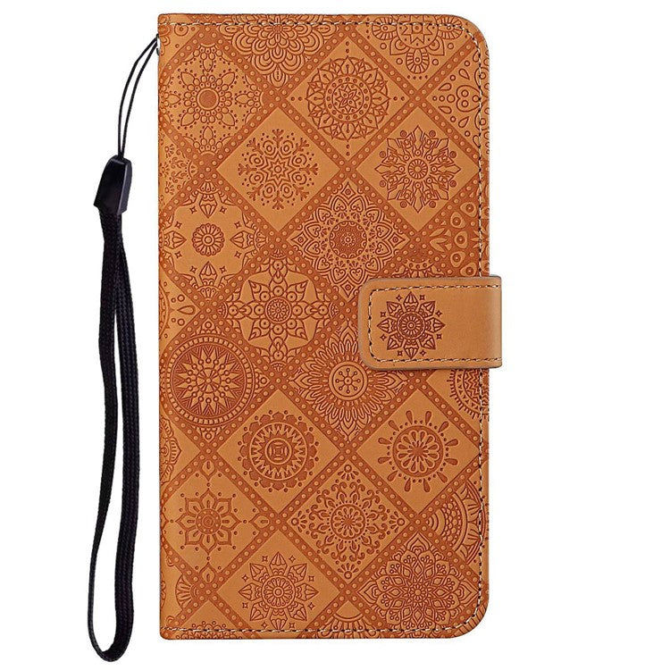 For Xiaomi Poco C75 4G / Redmi 14R 5G / 14C 4G Leather Case Ethnic Style Phone Wallet Cover with Strap - Brown