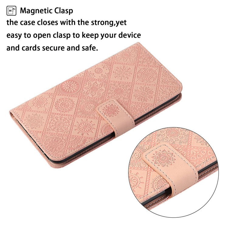 For Xiaomi Poco C75 4G / Redmi 14R 5G / 14C 4G Leather Case Ethnic Style Phone Wallet Cover with Strap - Pink