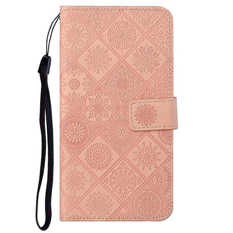 For Xiaomi Poco C75 4G / Redmi 14R 5G / 14C 4G Leather Case Ethnic Style Phone Wallet Cover with Strap - Pink