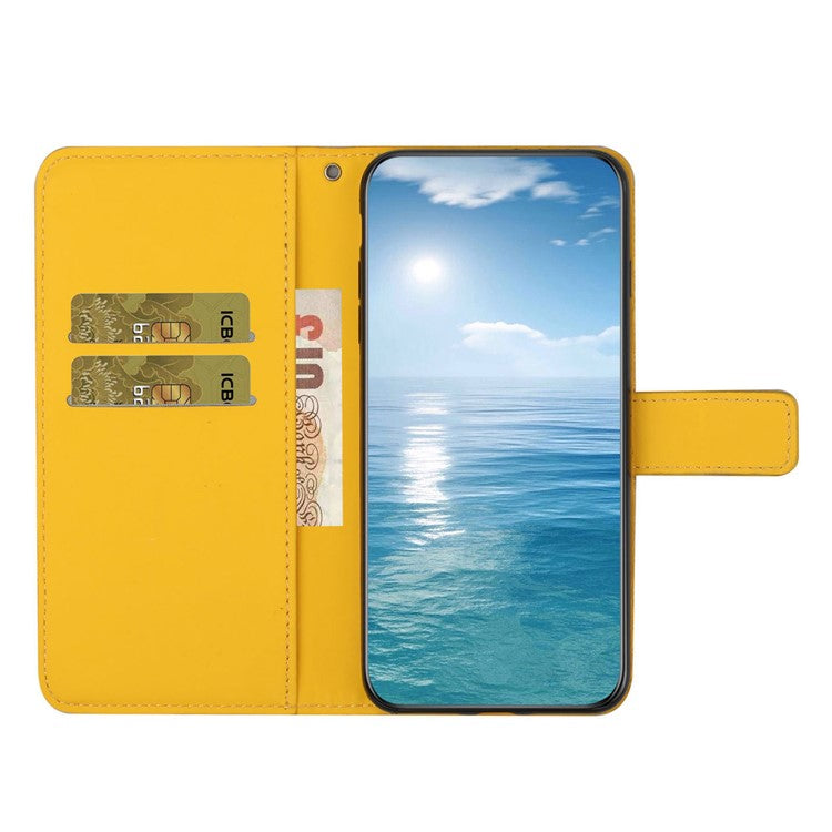 For Xiaomi Poco C75 4G / Redmi 14R 5G / 14C 4G Leather Case Ethnic Style Phone Wallet Cover with Strap - Yellow