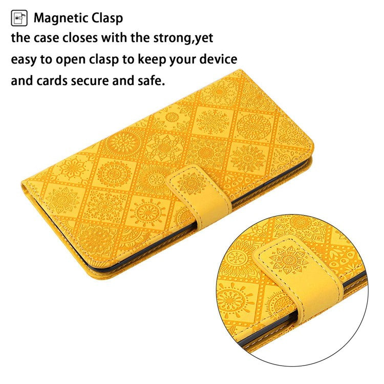 For Xiaomi Poco C75 4G / Redmi 14R 5G / 14C 4G Leather Case Ethnic Style Phone Wallet Cover with Strap - Yellow