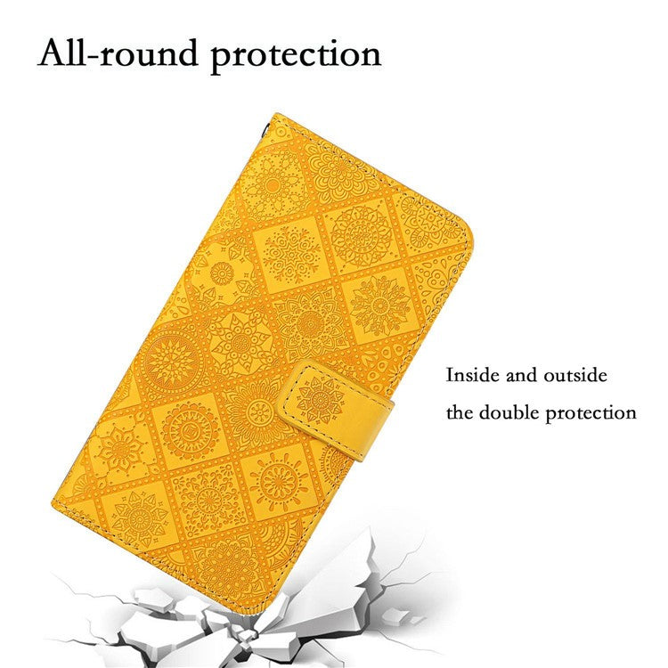 For Xiaomi Poco C75 4G / Redmi 14R 5G / 14C 4G Leather Case Ethnic Style Phone Wallet Cover with Strap - Yellow