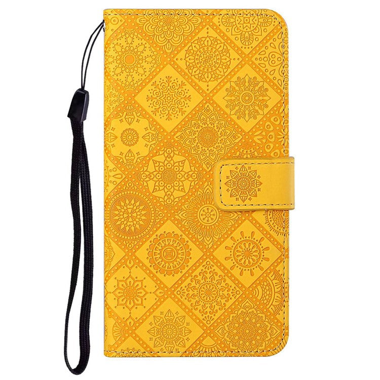 For Xiaomi Poco C75 4G / Redmi 14R 5G / 14C 4G Leather Case Ethnic Style Phone Wallet Cover with Strap - Yellow