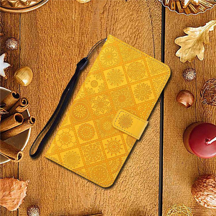 For Xiaomi Poco C75 4G / Redmi 14R 5G / 14C 4G Leather Case Ethnic Style Phone Wallet Cover with Strap - Yellow