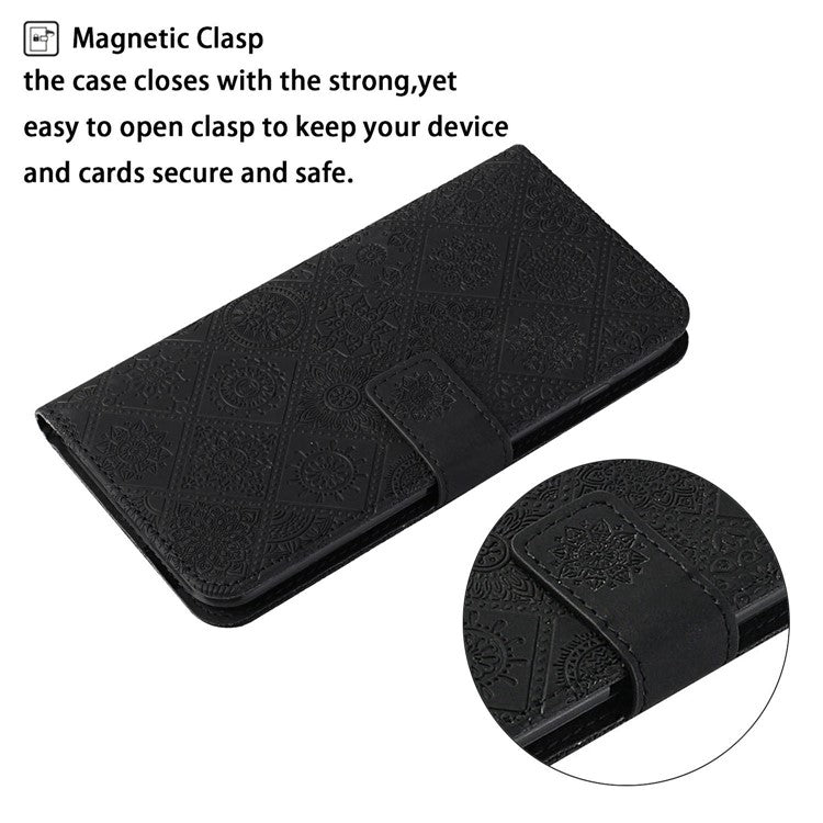 For Xiaomi Poco C75 4G / Redmi 14R 5G / 14C 4G Leather Case Ethnic Style Phone Wallet Cover with Strap - Black