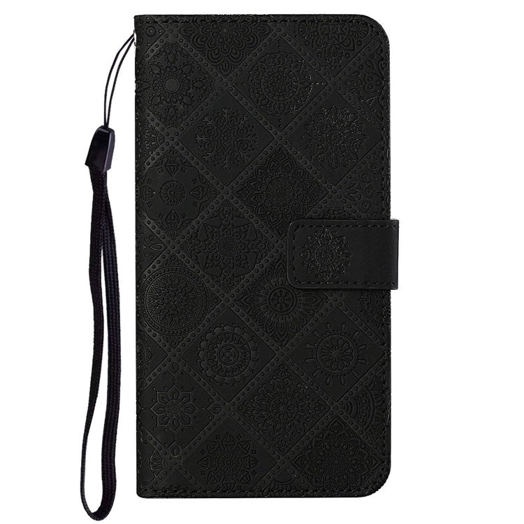 For Xiaomi Poco C75 4G / Redmi 14R 5G / 14C 4G Leather Case Ethnic Style Phone Wallet Cover with Strap - Black