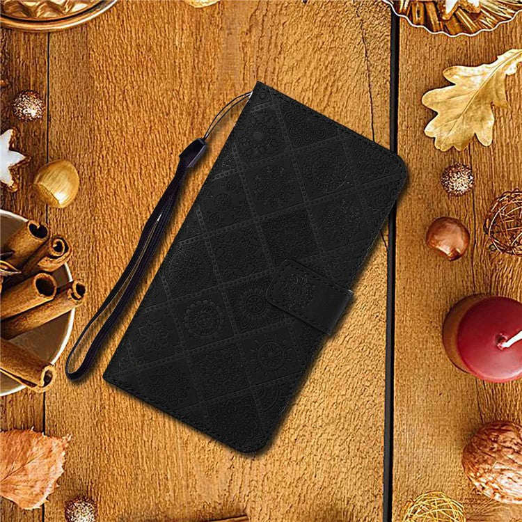 For Xiaomi Poco C75 4G / Redmi 14R 5G / 14C 4G Leather Case Ethnic Style Phone Wallet Cover with Strap - Black