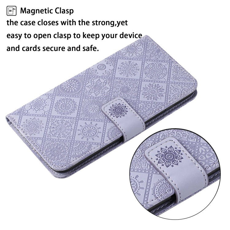 For Xiaomi Poco C75 4G / Redmi 14R 5G / 14C 4G Leather Case Ethnic Style Phone Wallet Cover with Strap - Purple