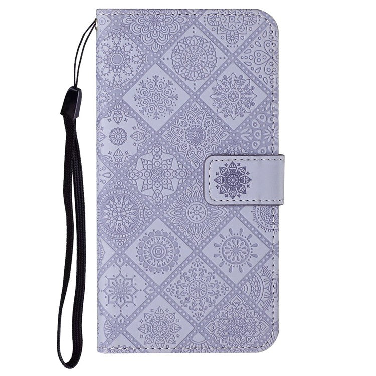 For Xiaomi Poco C75 4G / Redmi 14R 5G / 14C 4G Leather Case Ethnic Style Phone Wallet Cover with Strap - Purple