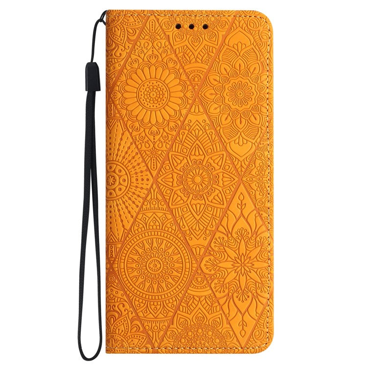 For Xiaomi Poco C75 4G / Redmi 14R 5G / 14C 4G Case Imprinted Flower Wallet Stand Leather Phone Cover - Yellow