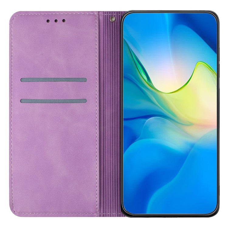 For Xiaomi Poco C75 4G / Redmi 14R 5G / 14C 4G Case Imprinted Flower Wallet Stand Leather Phone Cover - Purple