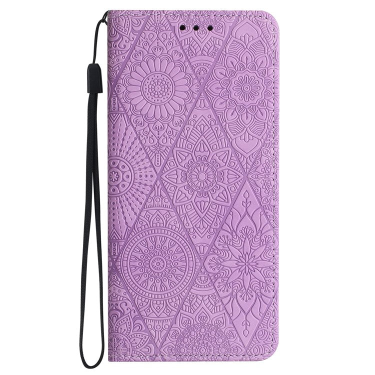 For Xiaomi Poco C75 4G / Redmi 14R 5G / 14C 4G Case Imprinted Flower Wallet Stand Leather Phone Cover - Purple