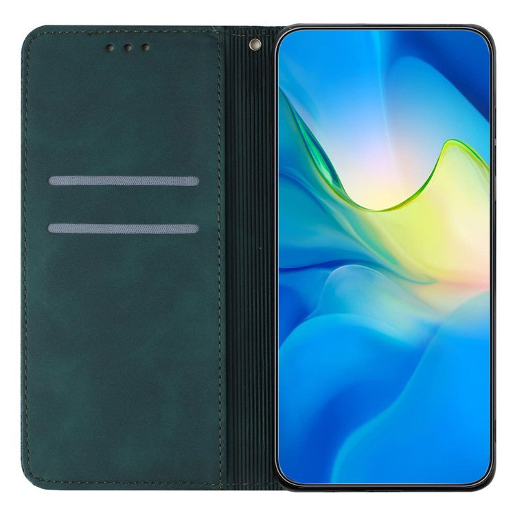 For Xiaomi Poco C75 4G / Redmi 14R 5G / 14C 4G Case Imprinted Flower Wallet Stand Leather Phone Cover - Blue