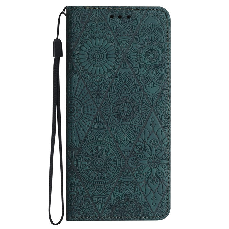 For Xiaomi Poco C75 4G / Redmi 14R 5G / 14C 4G Case Imprinted Flower Wallet Stand Leather Phone Cover - Blue