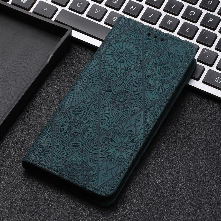 For Xiaomi Poco C75 4G / Redmi 14R 5G / 14C 4G Case Imprinted Flower Wallet Stand Leather Phone Cover - Blue