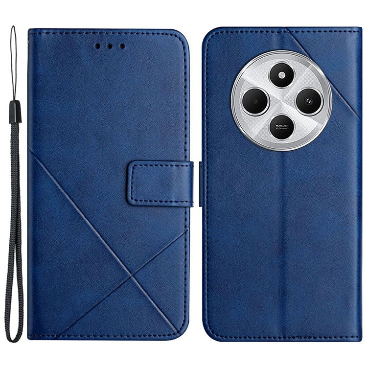 For Xiaomi Poco C75 4G / Redmi 14R 5G / 14C 4G Leather Case Line Pattern Wallet Phone Cover - Blue