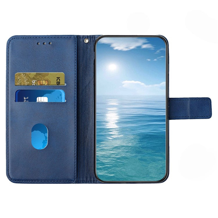 For Xiaomi Poco C75 4G / Redmi 14R 5G / 14C 4G Leather Case Line Pattern Wallet Phone Cover - Blue