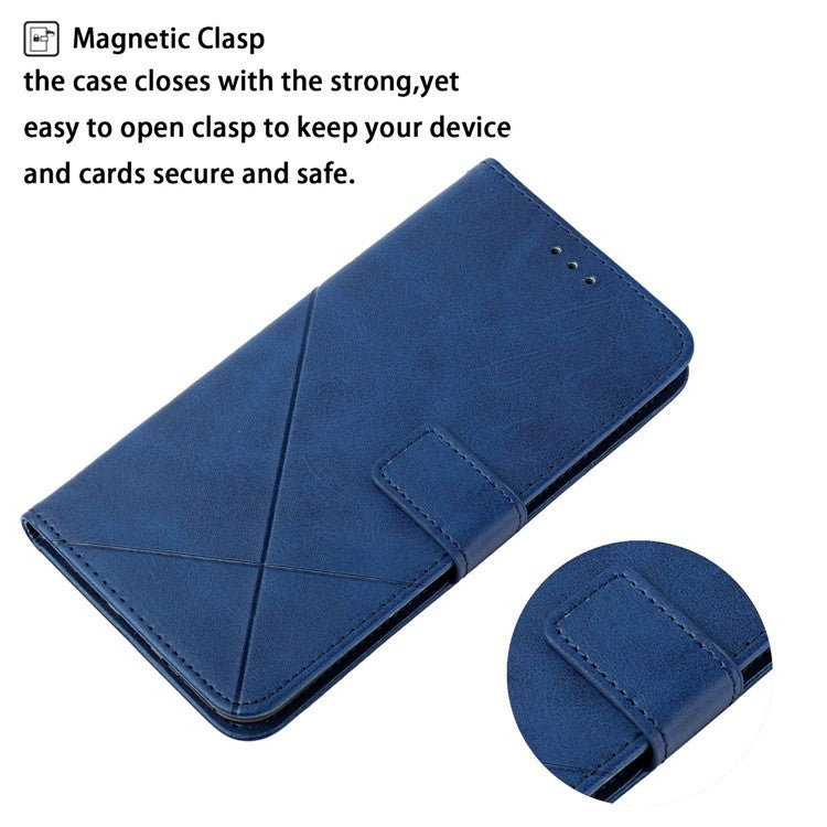 For Xiaomi Poco C75 4G / Redmi 14R 5G / 14C 4G Leather Case Line Pattern Wallet Phone Cover - Blue