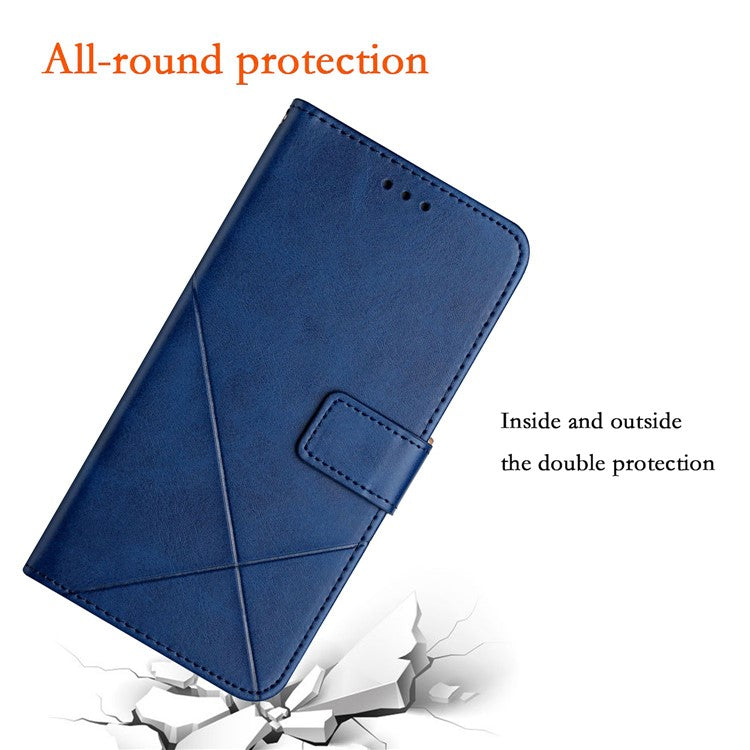 For Xiaomi Poco C75 4G / Redmi 14R 5G / 14C 4G Leather Case Line Pattern Wallet Phone Cover - Blue