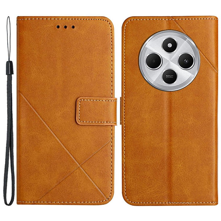 For Xiaomi Poco C75 4G / Redmi 14R 5G / 14C 4G Leather Case Line Pattern Wallet Phone Cover - Yellow