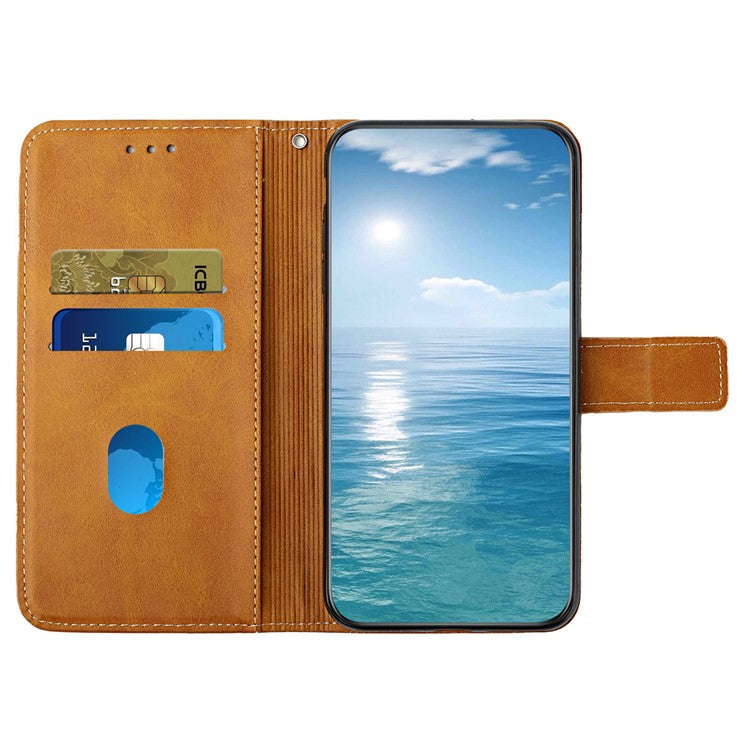 For Xiaomi Poco C75 4G / Redmi 14R 5G / 14C 4G Leather Case Line Pattern Wallet Phone Cover - Yellow