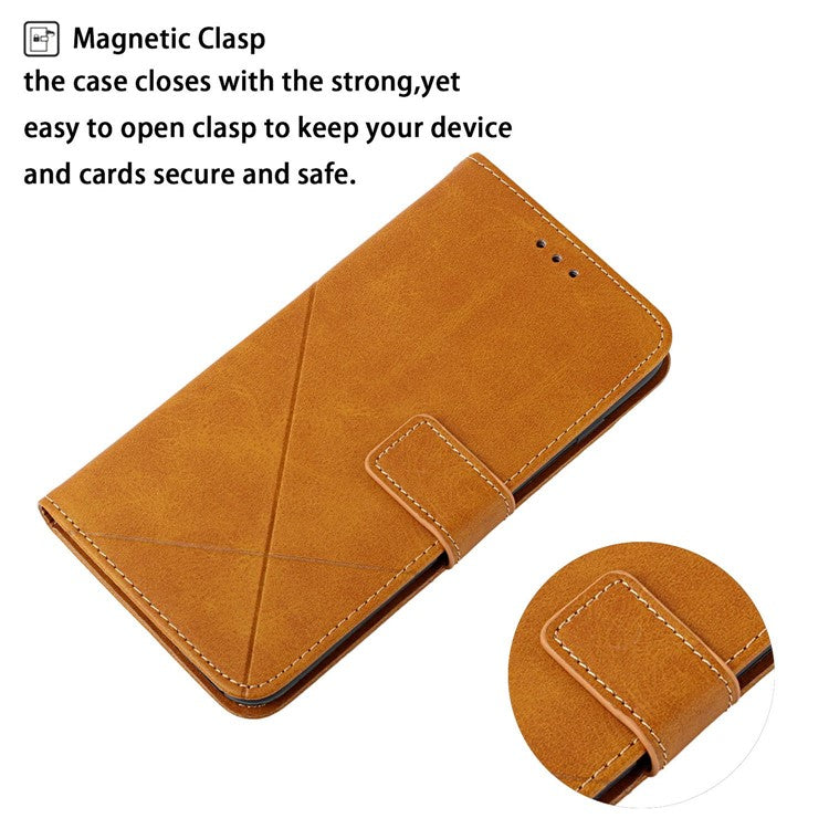 For Xiaomi Poco C75 4G / Redmi 14R 5G / 14C 4G Leather Case Line Pattern Wallet Phone Cover - Yellow