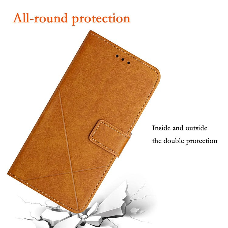 For Xiaomi Poco C75 4G / Redmi 14R 5G / 14C 4G Leather Case Line Pattern Wallet Phone Cover - Yellow