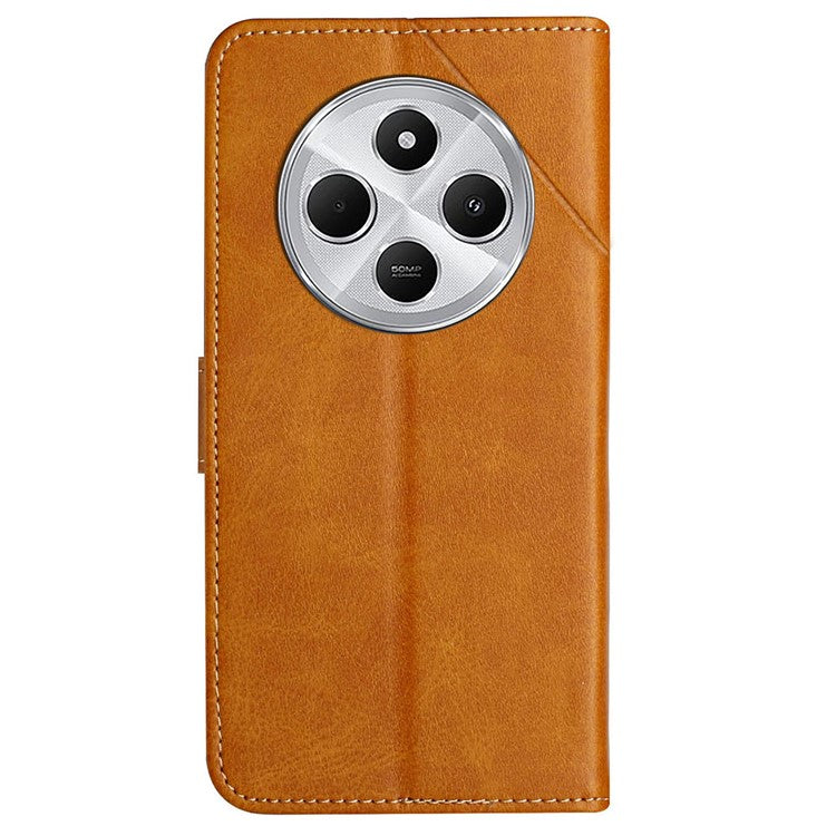 For Xiaomi Poco C75 4G / Redmi 14R 5G / 14C 4G Leather Case Line Pattern Wallet Phone Cover - Yellow