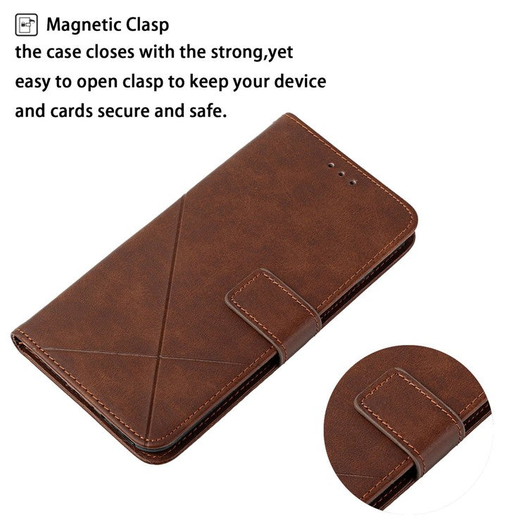 For Xiaomi Poco C75 4G / Redmi 14R 5G / 14C 4G Leather Case Line Pattern Wallet Phone Cover - Brown