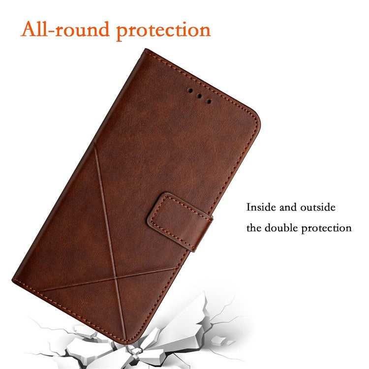 For Xiaomi Poco C75 4G / Redmi 14R 5G / 14C 4G Leather Case Line Pattern Wallet Phone Cover - Brown