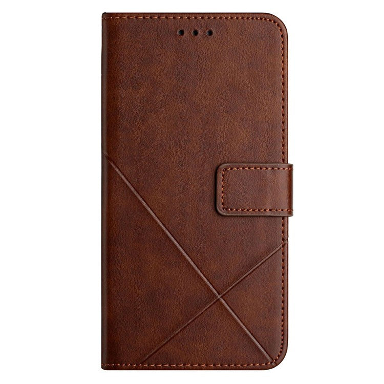 For Xiaomi Poco C75 4G / Redmi 14R 5G / 14C 4G Leather Case Line Pattern Wallet Phone Cover - Brown