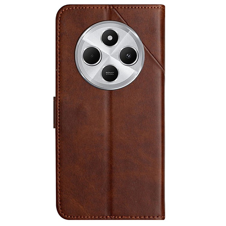 For Xiaomi Poco C75 4G / Redmi 14R 5G / 14C 4G Leather Case Line Pattern Wallet Phone Cover - Brown