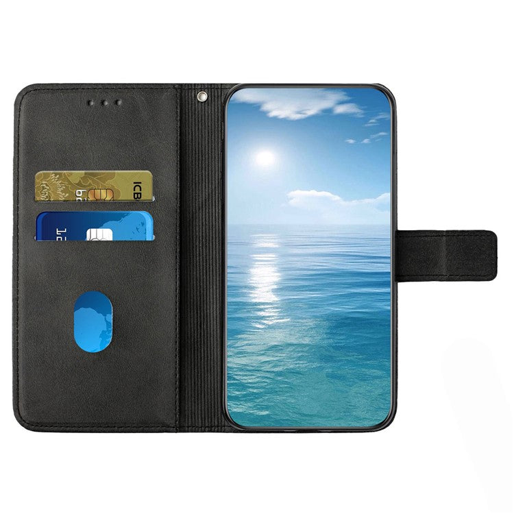 For Xiaomi Poco C75 4G / Redmi 14R 5G / 14C 4G Leather Case Line Pattern Wallet Phone Cover - Black