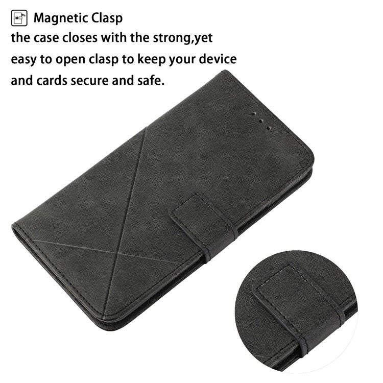 For Xiaomi Poco C75 4G / Redmi 14R 5G / 14C 4G Leather Case Line Pattern Wallet Phone Cover - Black