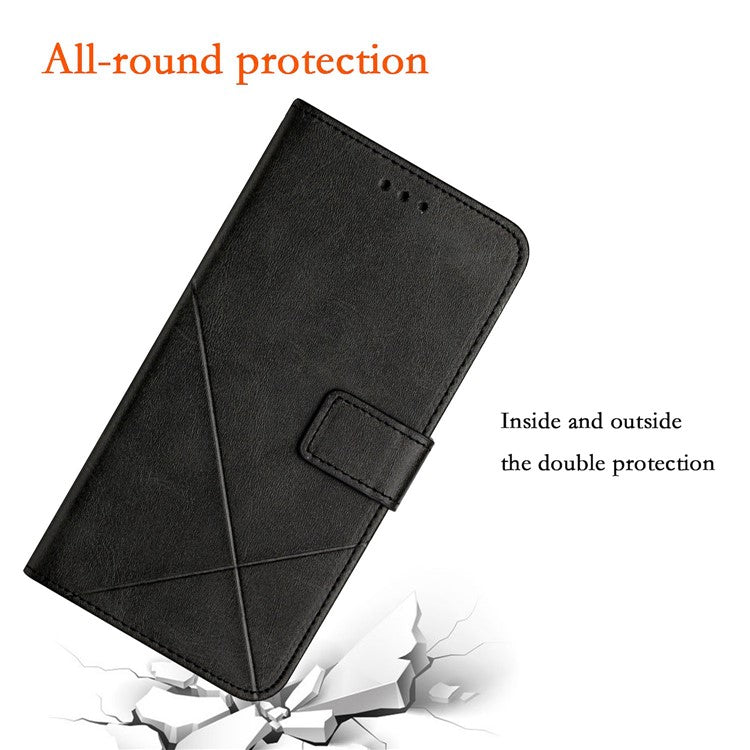 For Xiaomi Poco C75 4G / Redmi 14R 5G / 14C 4G Leather Case Line Pattern Wallet Phone Cover - Black