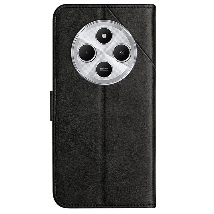 For Xiaomi Poco C75 4G / Redmi 14R 5G / 14C 4G Leather Case Line Pattern Wallet Phone Cover - Black