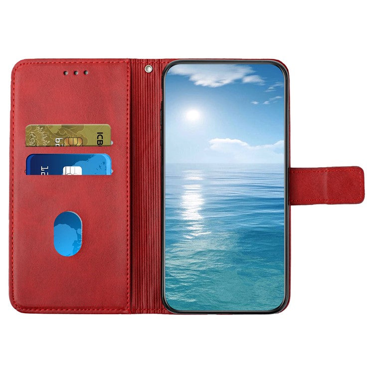 For Xiaomi Poco C75 4G / Redmi 14R 5G / 14C 4G Leather Case Line Pattern Wallet Phone Cover - Red