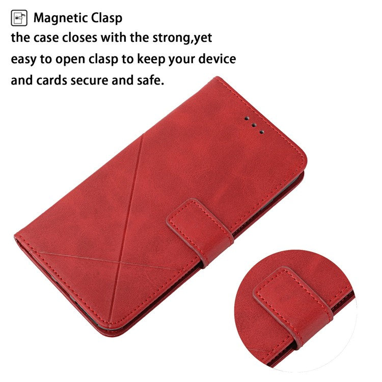 For Xiaomi Poco C75 4G / Redmi 14R 5G / 14C 4G Leather Case Line Pattern Wallet Phone Cover - Red