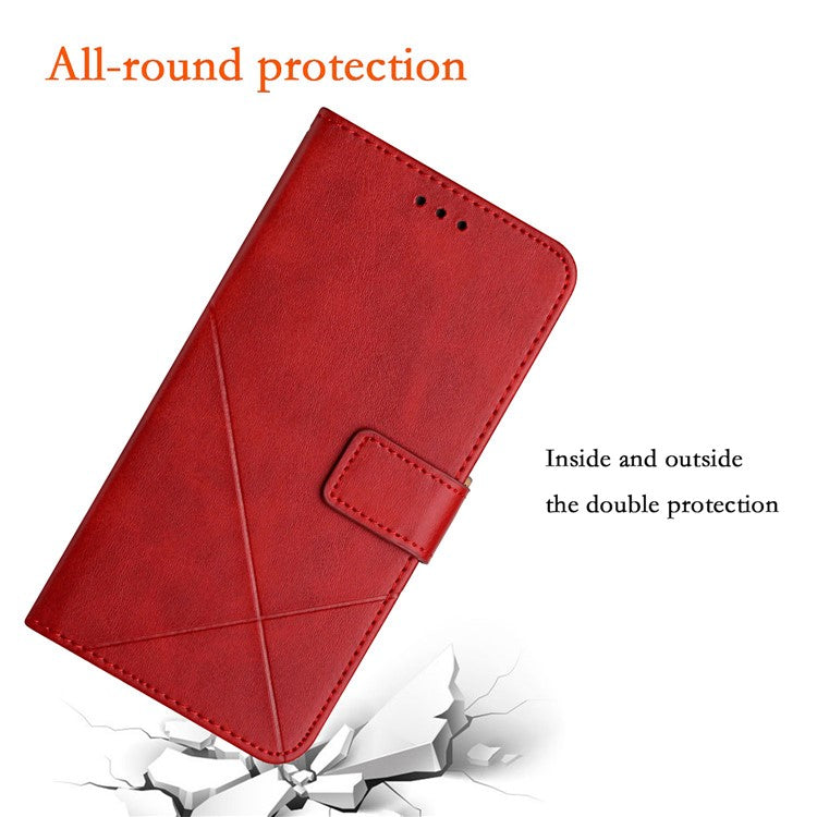 For Xiaomi Poco C75 4G / Redmi 14R 5G / 14C 4G Leather Case Line Pattern Wallet Phone Cover - Red