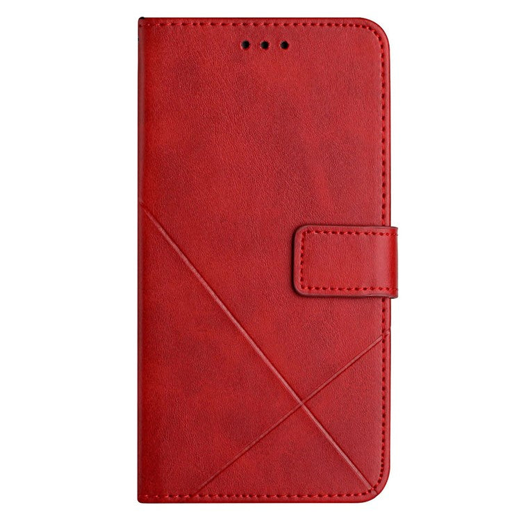 For Xiaomi Poco C75 4G / Redmi 14R 5G / 14C 4G Leather Case Line Pattern Wallet Phone Cover - Red