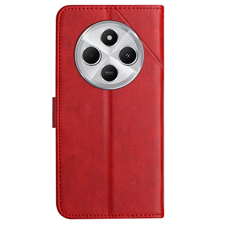 For Xiaomi Poco C75 4G / Redmi 14R 5G / 14C 4G Leather Case Line Pattern Wallet Phone Cover - Red