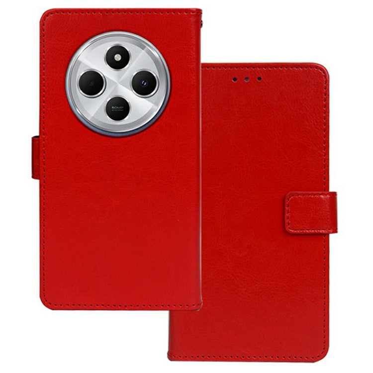 IDEWEI For Xiaomi Poco C75 4G / Redmi 14R 5G / 14C 4G Phone Case Card Slots Leather Cover Crazy Horse Texture - Red