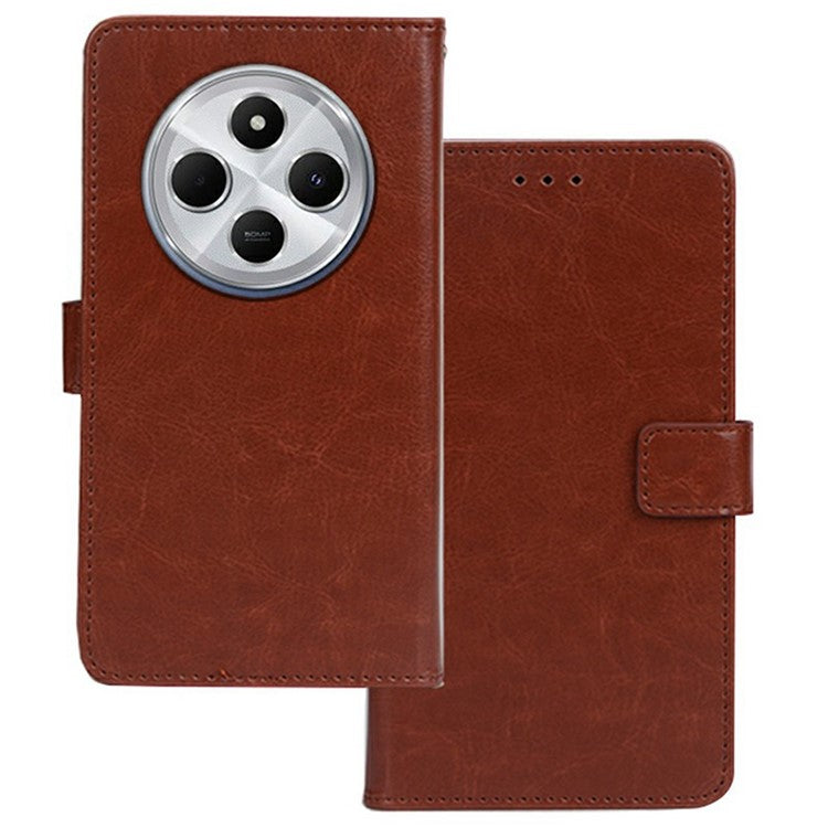 IDEWEI For Xiaomi Poco C75 4G / Redmi 14R 5G / 14C 4G Phone Case Card Slots Leather Cover Crazy Horse Texture - Brown