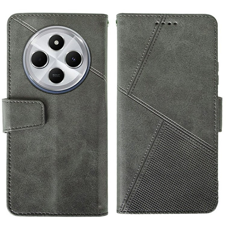 IDEWEI For Xiaomi Poco C75 4G / Redmi 14R 5G / 14C 4G Wallet Phone Case Calf Texture Stand Leather Cover - Grey